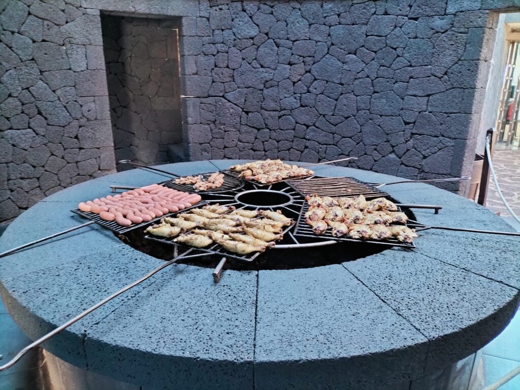 Food on the geothermal plate of the El Diablo restaurant.