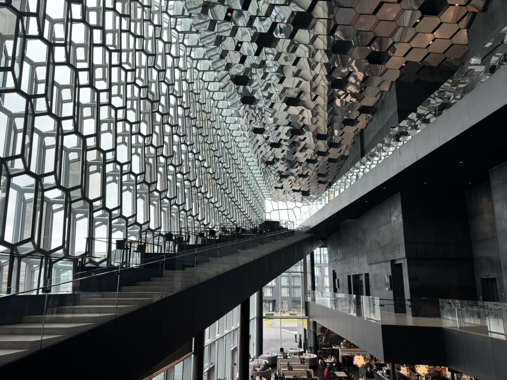 Inside of the Harpa with stairs.