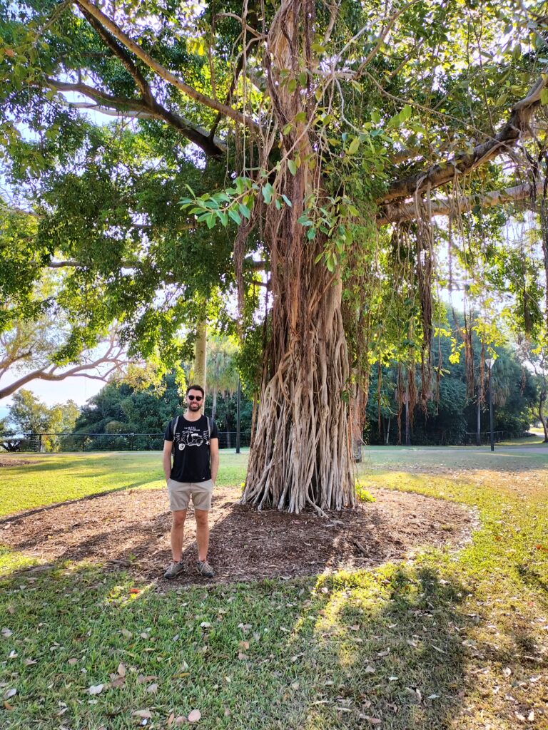 Tiziano under a banyan tree.