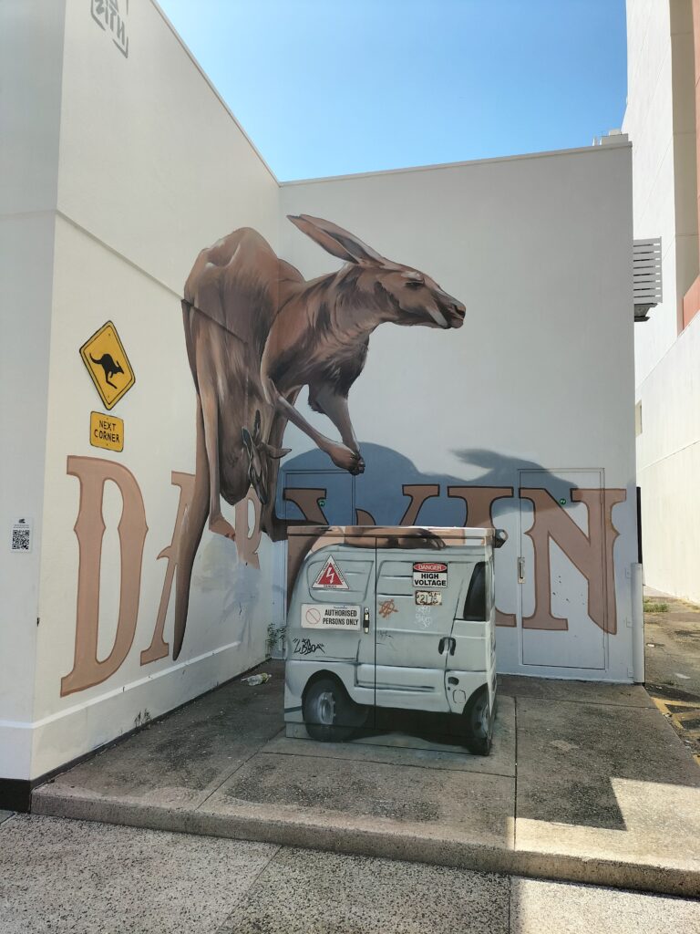 A big kangaroo depicted on a wall.