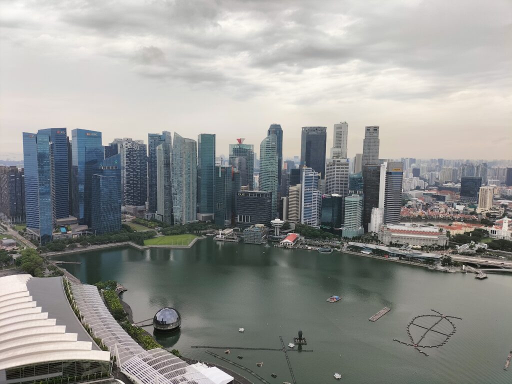 Panoramic view from Marina Bay Sands SkyDeck.