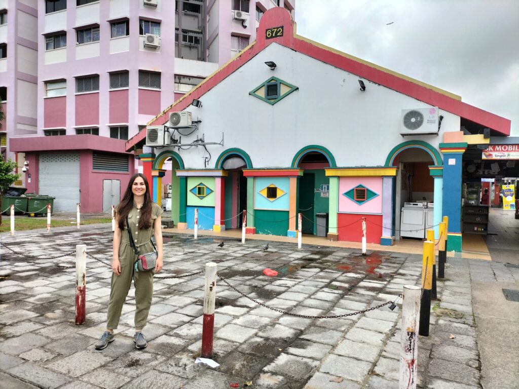 Claudia outside a house in Little India.