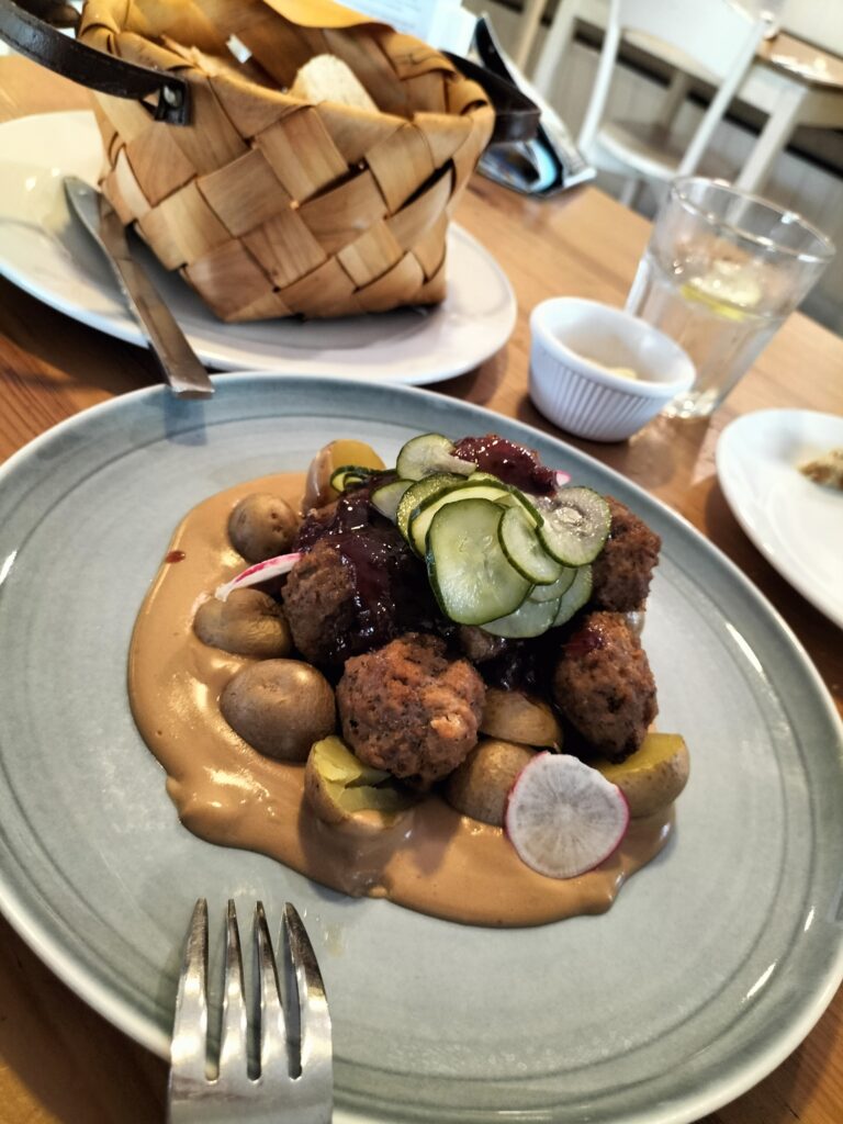 The classic Swedish meatballs with lingonberry jam and mashed potatoes.