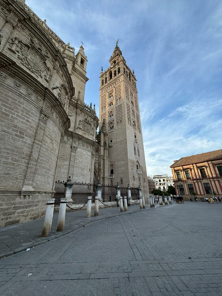 View of the former minaret La Giralda of the cathedral of Seville.