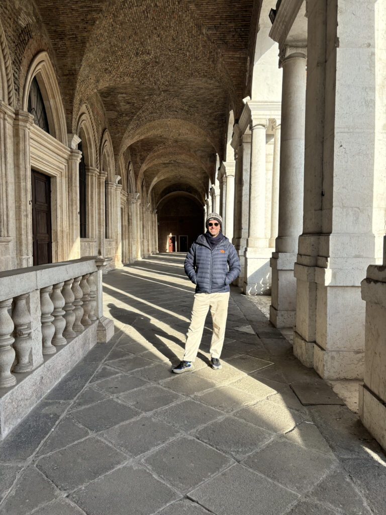 Tiziano standing in Loggia del Capitanio by Palladio.