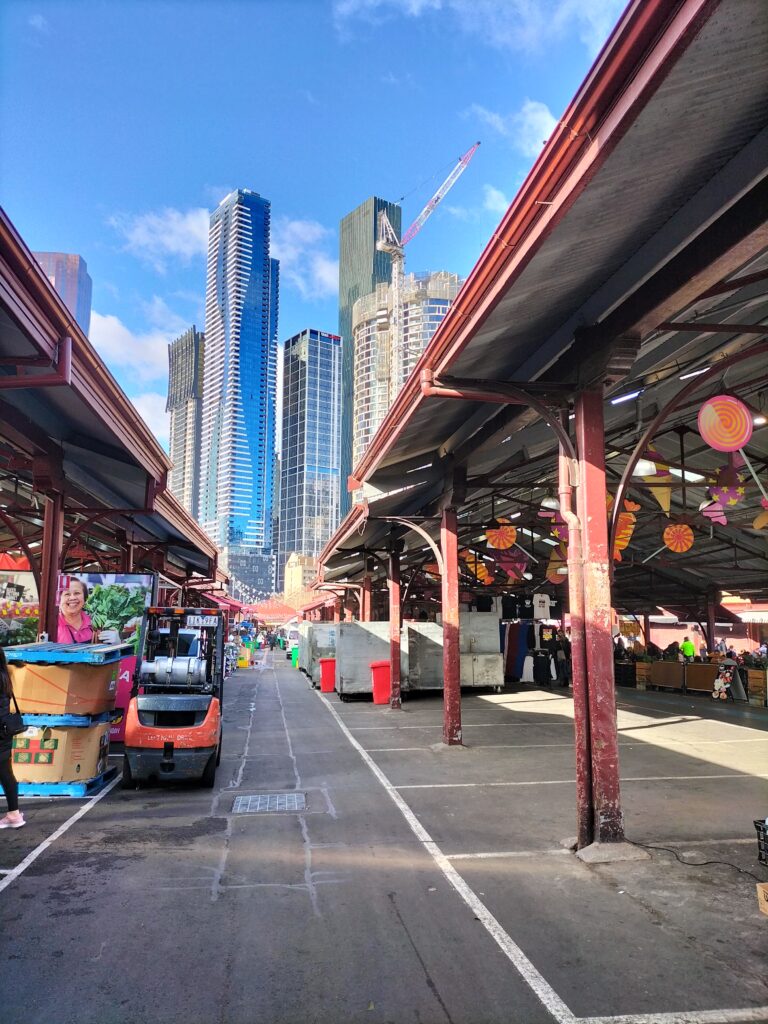 Queen Victoria Market with a view on Melborune Skyscrapers.