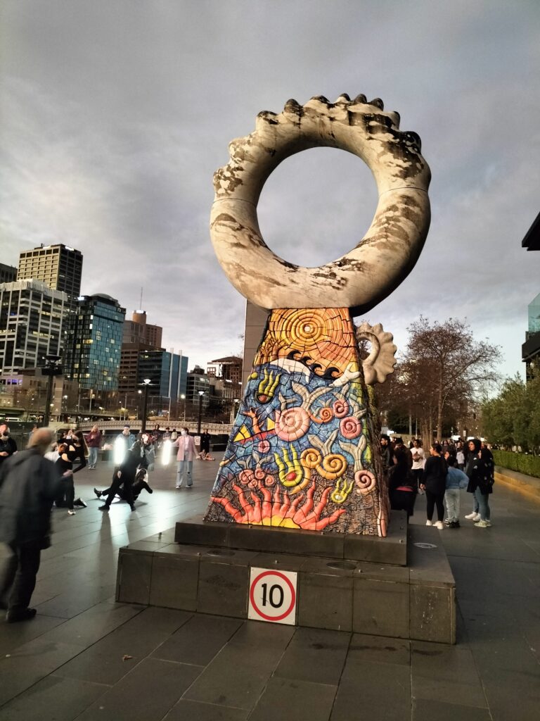 Another work of art along the Southbank Promenade with other people.