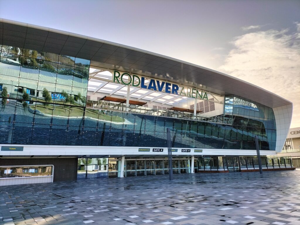 The main entrance of the RodLaverArena.