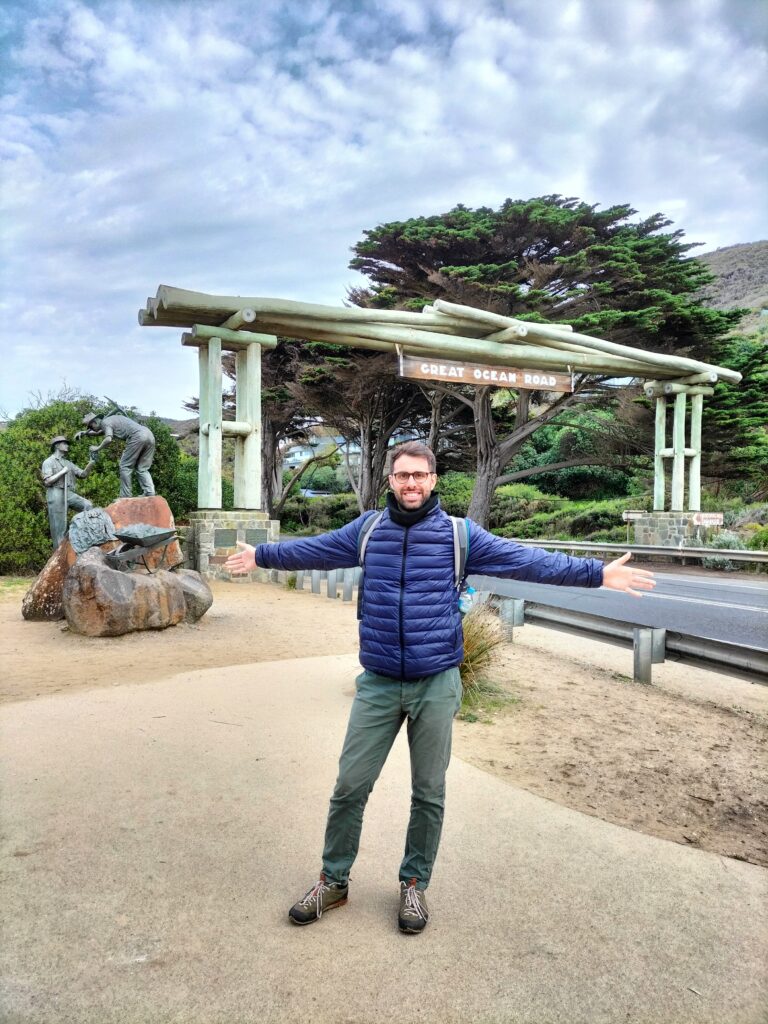 Tiziano under the start sign with a statue.