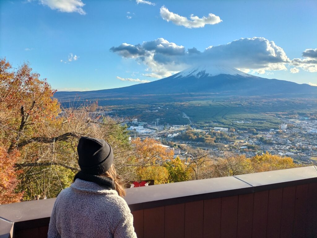 Claudia staring at the Mt. Fuji.