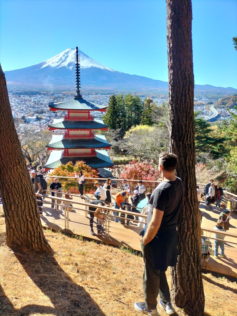 Tiziano looking at the pagoda and Mt. Fuji.