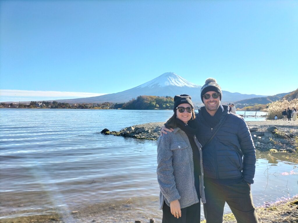 Tiziano and Claudia in Oishi Park with Mt.Fuji behind.